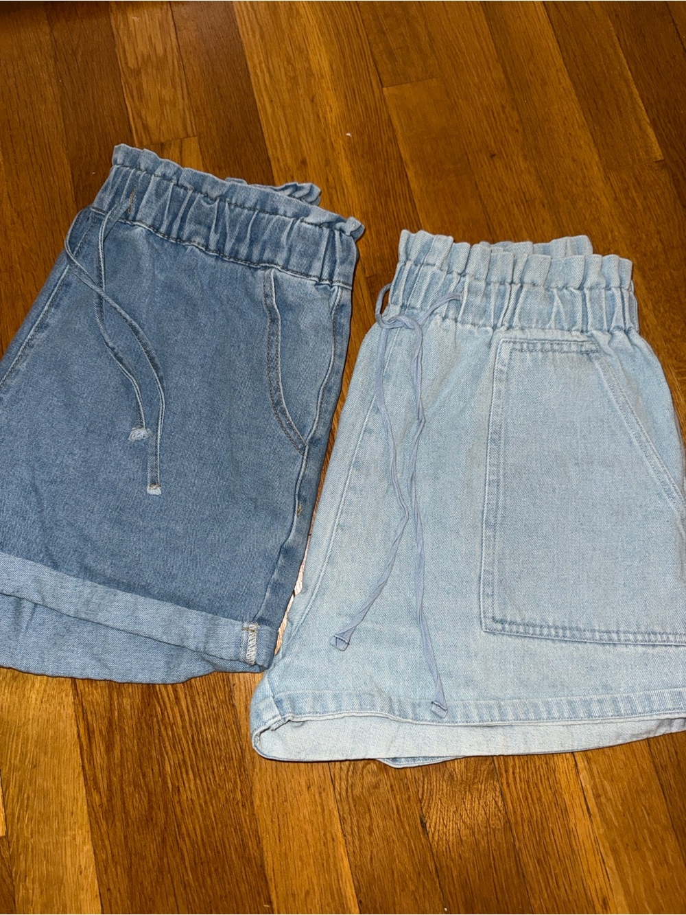 Women's Elastic-Waist Denim Shorts - Light Blue / Medium Blue